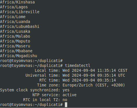 Timezone anpassen via CLI